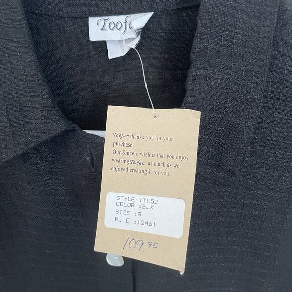 NWT Toofan Black Button Front Midi Shirt Dress Linen Long Sleeve Minimalist S - Picture 4 of 9